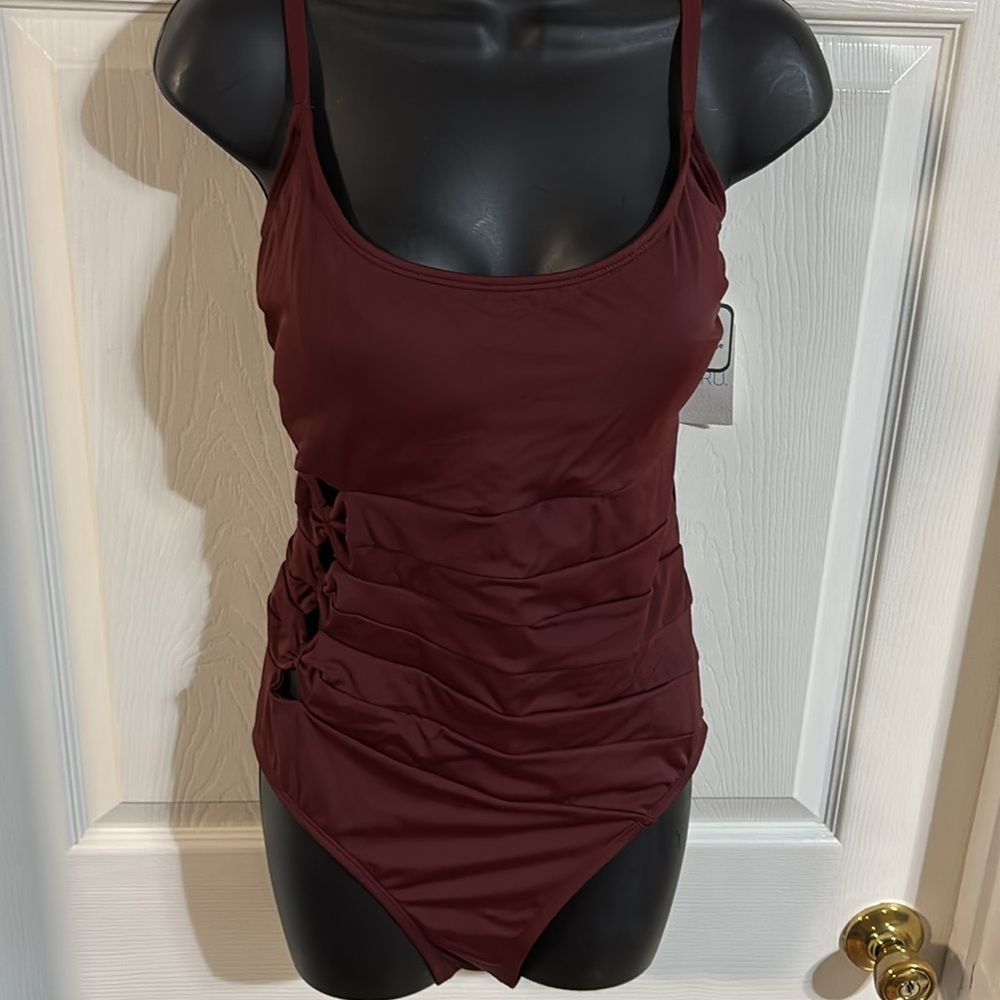 Time and Tru Maroon one piece swim suit, size XL (16-18), NWT.